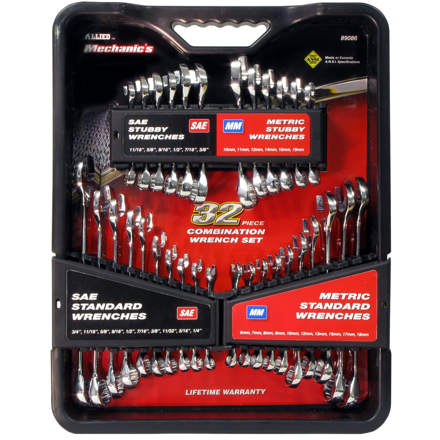 Allied International 89086 32 Pc Combination Wrench Set in Tray