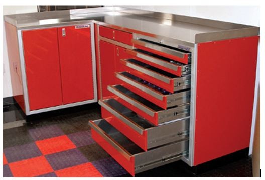 Drawer Unit #362432DU shown with 4" Toe Kick Riser™ & two Base Cabinets