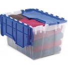 12 Gallon Plastic Storage KeepBox with Attached Lid - Semi clear with blue lid